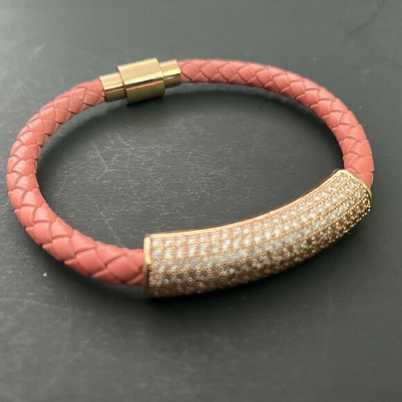 Icon Forever Bracelet Rose Braided Leather Pave Crystal Magnetic Closure - Picture 4 of 7